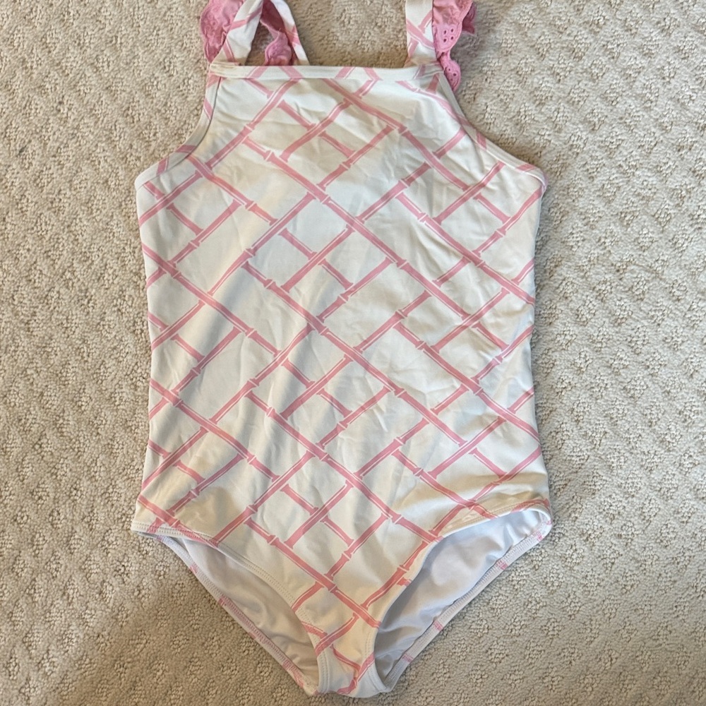 TBBC Girls Pink & White Patterned One-Piece Swimsuit SIZE 10.